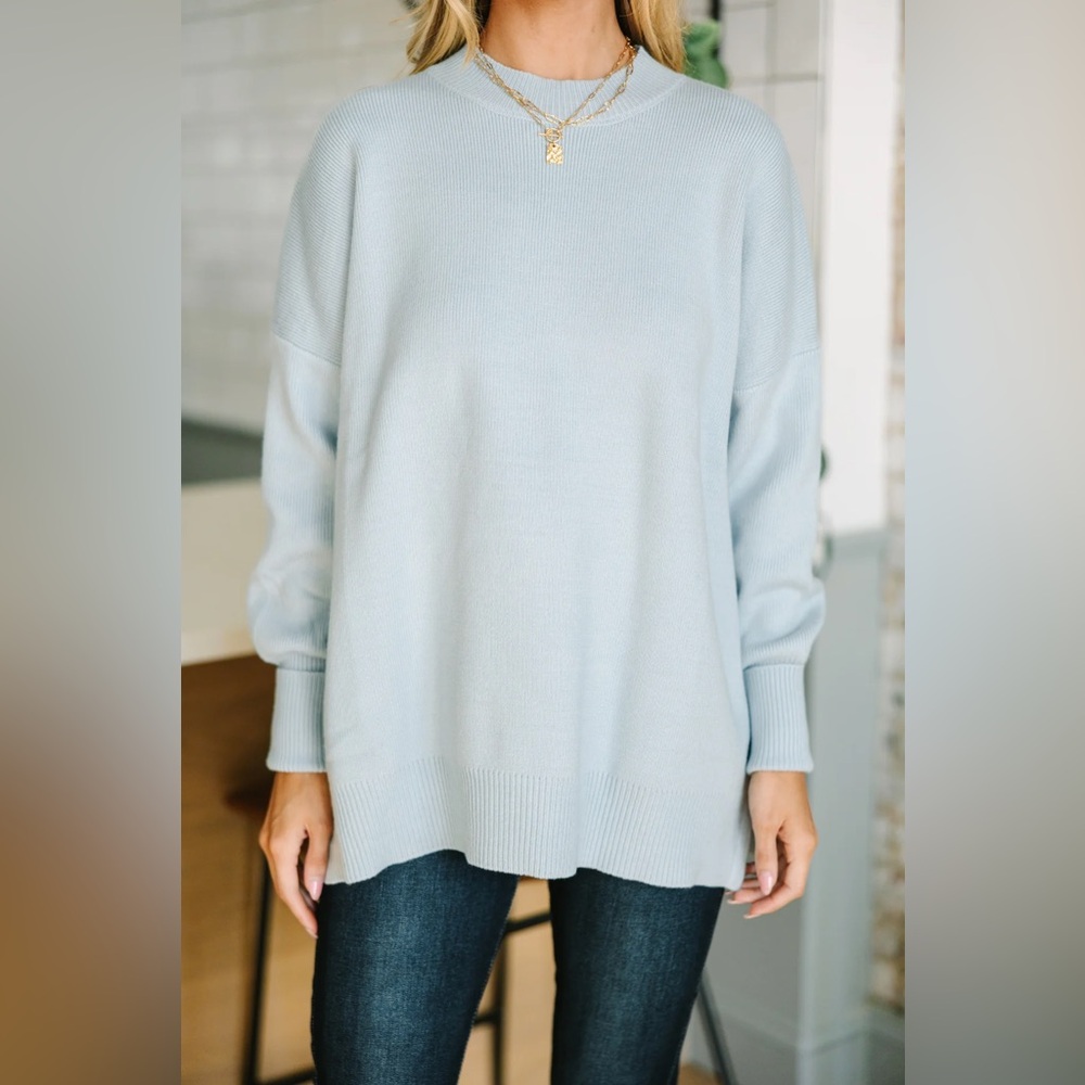 Lucky Brand Women's Soft Blue Crew Neck Oversized Sweater EUC